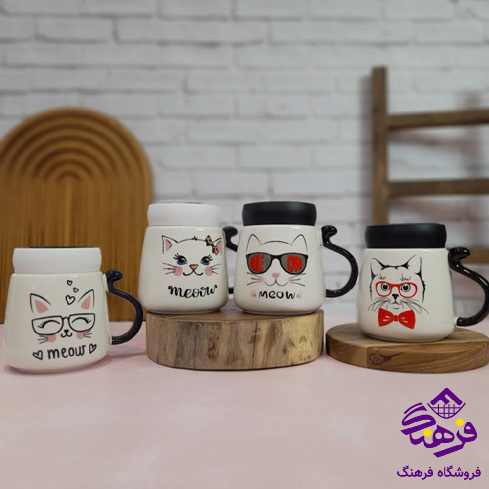لیوان سرامیکی گربه درب ایینه